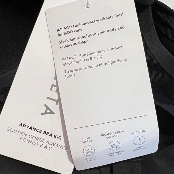 NWT ATHLETA Advance Bra B-G Sz 38F Black Adjustable Straps - Picture 4 of 7